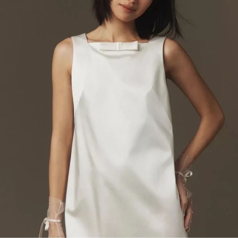 BHLDN Bow Square-Neck Mini Shift Dress